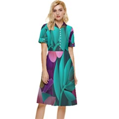 Eaves, Mate, Pink, Purple, Stock Wall Button Top Knee Length Dress by nateshop