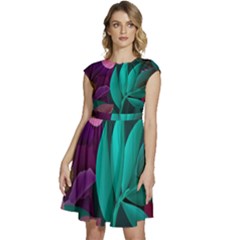 Eaves, Mate, Pink, Purple, Stock Wall Cap Sleeve High Waist Dress