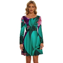 Eaves, Mate, Pink, Purple, Stock Wall Long Sleeve Wide Neck Velvet Dress