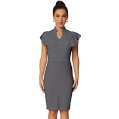 Gray, Color, Background, Monochrome, Minimalism Vintage Frill Sleeve V-neck Bodycon Dress by nateshop