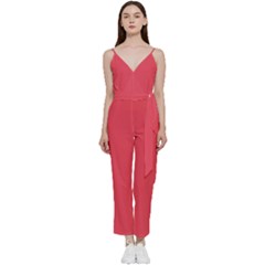 Pink, Color, Background, Monochromic, Minimalism V-neck Camisole Jumpsuit