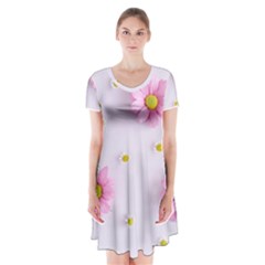 Springpurple Flower On A Purple Background Short Sleeve V-neck Flare Dress