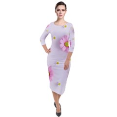 Springpurple Flower On A Purple Background Quarter Sleeve Midi Velour Bodycon Dress by nateshop