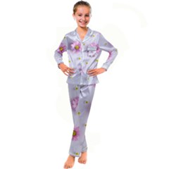 Springpurple Flower On A Purple Background Kids  Satin Long Sleeve Pajamas Set