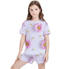 Springpurple Flower On A Purple Background Kids  T-shirt And Sports Shorts Set by nateshop