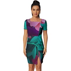 flowers, Mate, Pink, Purple, Stock Wall Fitted Knot Split End Bodycon Dress