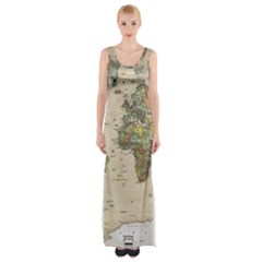 Vintage World Map Aesthetic Thigh Split Maxi Dress