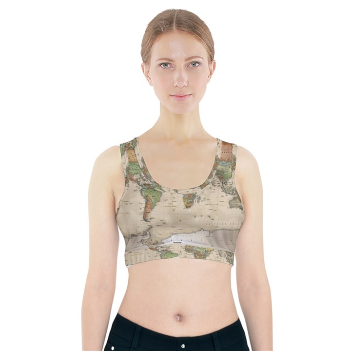 Vintage World Map Aesthetic Sports Bra With Pocket