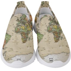 Vintage World Map Aesthetic Kids  Slip On Sneakers