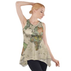 Vintage World Map Aesthetic Side Drop Tank Tunic by Cemarart