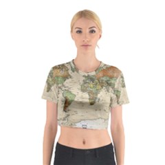 Vintage World Map Aesthetic Cotton Crop Top by Cemarart