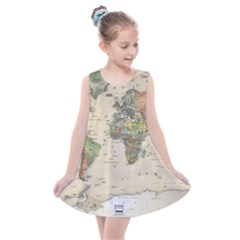 Vintage World Map Aesthetic Kids  Summer Dress