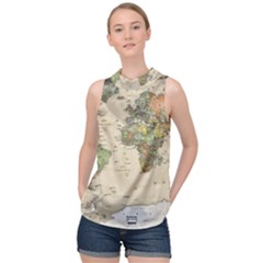 Vintage World Map Aesthetic High Neck Satin Top