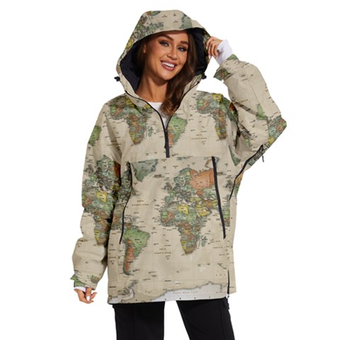 Vintage World Map Aesthetic Women s Ski And Snowboard Waterproof Breathable Jacket