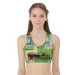 Pixel Map Game Sports Bra With Border