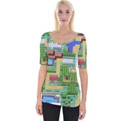 Pixel Map Game Wide Neckline T-shirt
