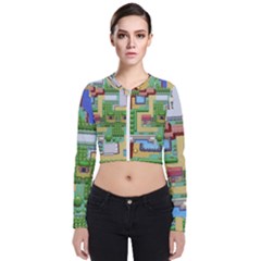 Pixel Map Game Long Sleeve Zip Up Bomber Jacket by Cemarart