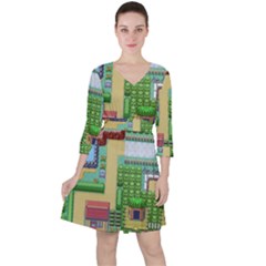 Pixel Map Game Quarter Sleeve Ruffle Waist Dress