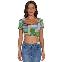 Pixel Map Game Short Sleeve Square Neckline Crop Top  by Cemarart