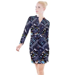 Motherboard Board Circuit Electronic Technology Button Long Sleeve Dress