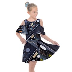 Motherboard Board Circuit Electronic Technology Kids  Shoulder Cutout Chiffon Dress