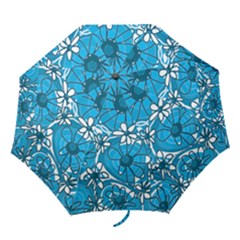 Mazipoodles Love Flowers - Blue White Folding Umbrellas by Mazipoodles