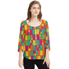 Abstract-background Chiffon Quarter Sleeve Blouse