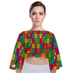 Abstract-background Tie Back Butterfly Sleeve Chiffon Top