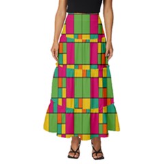 Abstract-background Tiered Ruffle Maxi Skirt