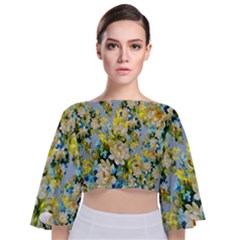 Background-flowers Tie Back Butterfly Sleeve Chiffon Top by nateshop