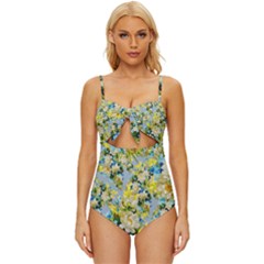 Background-flowers Knot Front One-piece Swimsuit by nateshop