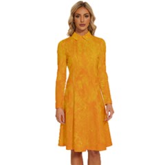 Background-yellow Long Sleeve Shirt Collar A-Line Dress