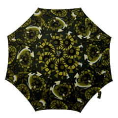 Mazipoodles Love Flowers - Dark Green Olive Black Hook Handle Umbrellas (large) by Mazipoodles