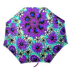 Mazipoodles Love Flowers - Blue Purple Black Folding Umbrellas by Mazipoodles