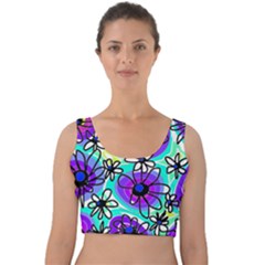 Mazipoodles Love Flowers - Blue Purple Black Velvet Crop Top by Mazipoodles