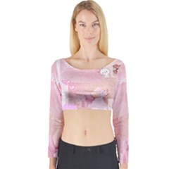 Pink Aesthetic, Clouds, Cute, Glitter, Hello Kitty, Pastel, Soft Long Sleeve Crop Top