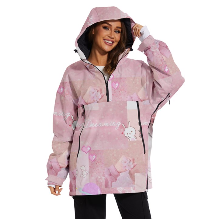 Pink Aesthetic, Clouds, Cute, Glitter, Hello Kitty, Pastel, Soft Women s Ski and Snowboard Jacket