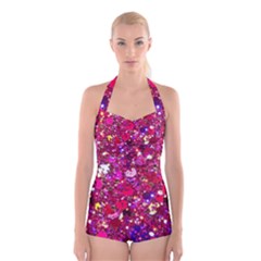 Pink Glitter, Cute, Girly, Glitter, Pink, Purple, Sparkle Boyleg Halter Swimsuit  by nateshop