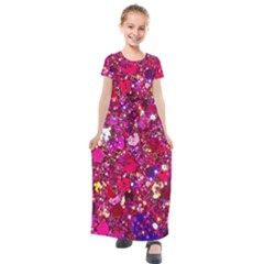 Pink Glitter, Cute, Girly, Glitter, Pink, Purple, Sparkle Kids  Short Sleeve Maxi Dress