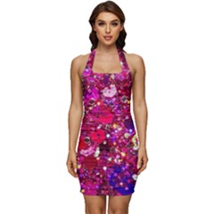 Pink Glitter, Cute, Girly, Glitter, Pink, Purple, Sparkle Sleeveless Wide Square Neckline Ruched Bodycon Dress