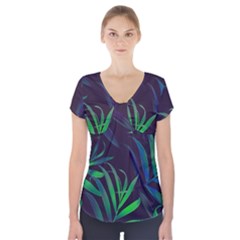 Tree Leaves Short Sleeve Front Detail Top by nateshop