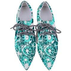 Mazipoodles Love Flowers - Dark Teal Turquoise White Pointed Oxford Shoes by Mazipoodles