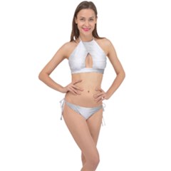 Aluminum Textures, Polished Metal Plate Cross Front Halter Bikini Set