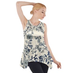 Blue Vintage Background, Blue Roses Patterns Side Drop Tank Tunic by nateshop