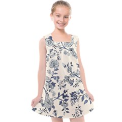 Blue Vintage Background, Blue Roses Patterns Kids  Cross Back Dress by nateshop