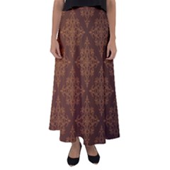 Brown Floral Pattern Floral Vintage Pattern, Brown Vintage Flared Maxi Skirt by nateshop