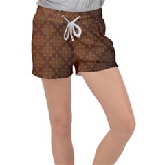 Brown Floral Pattern Floral Vintage Pattern, Brown Vintage Women s Velour Lounge Shorts by nateshop