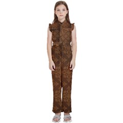 Brown Floral Pattern Floral Vintage Pattern, Brown Vintage Kids  Sleeveless Ruffle Edge Band Collar Chiffon One Piece by nateshop
