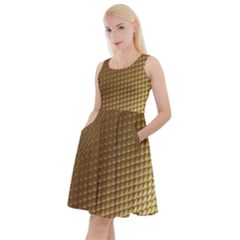 Gold, Golden Background ,aesthetic Knee Length Skater Dress With Pockets