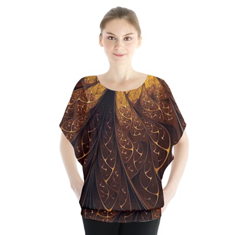 Gold, Golden Background Batwing Chiffon Blouse by nateshop